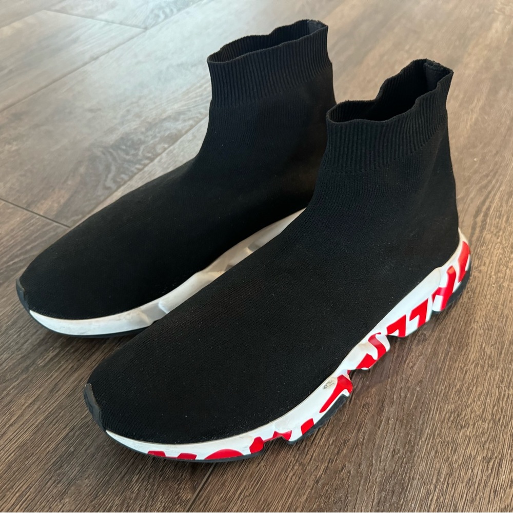 Balenciaga Speed Graffiti Socks Sneakers, US 9, black white red